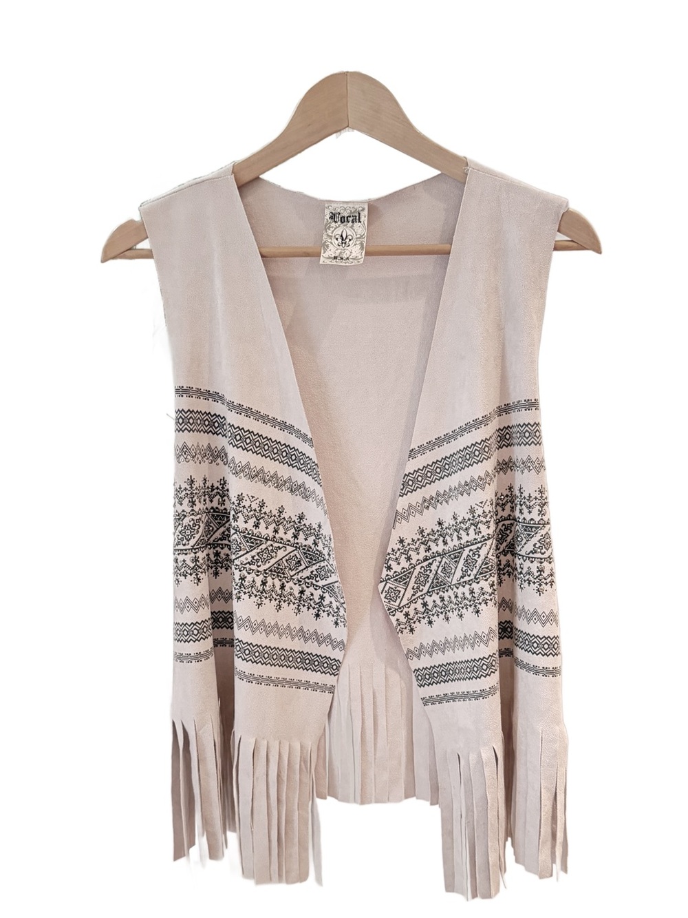Vocal Cream Faux Suede Southwestern Fringe Open Vest Women's Size XL Boho Chic